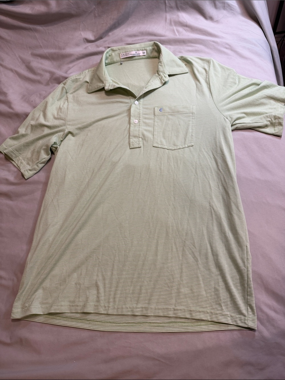 Criquet Light Green Micro-Striped Polo with Chest Pocket